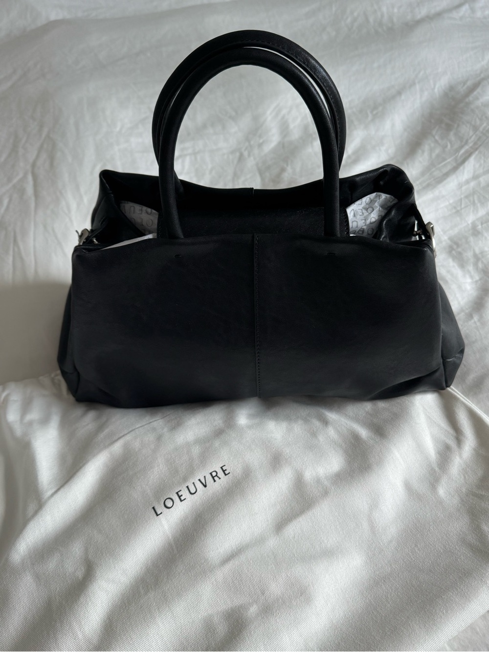 LOEUVRE Black Leather Structured Satchel Bag Korean Designer NWT